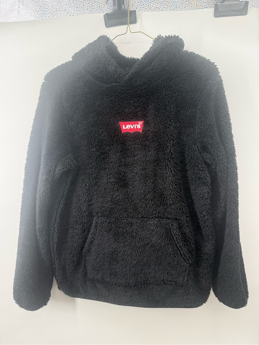 Levi's Black Sherpa Crewneck with Red Logo Patch